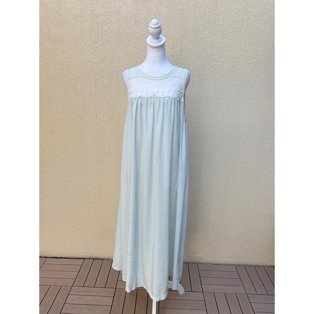 Oscar de la Renta powder blue with white Lace long Night gown